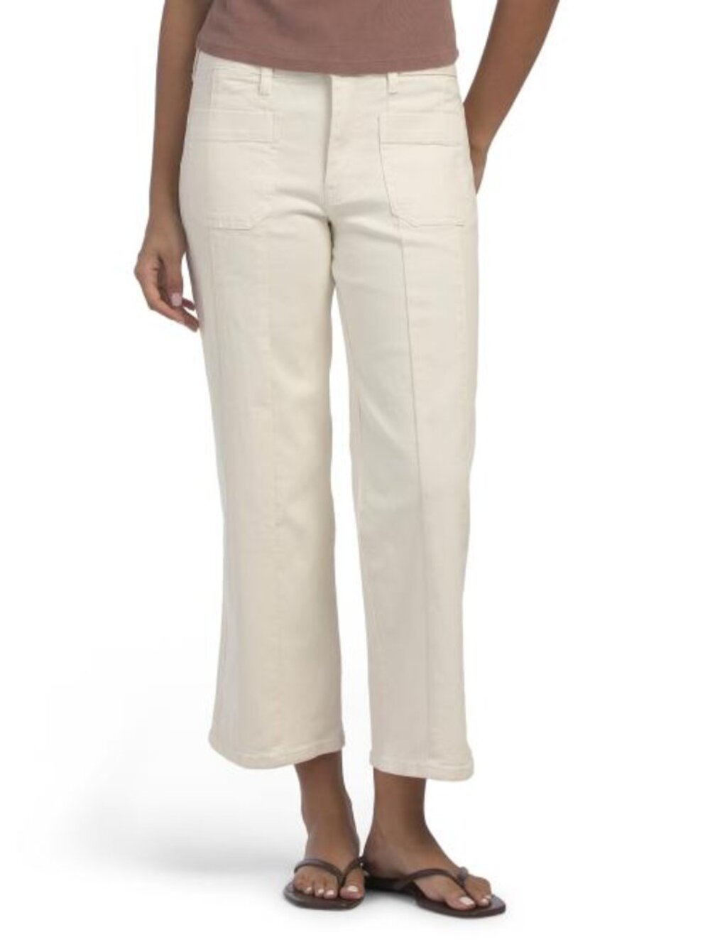 Kut From the Kloth Charlotte Cropped Wide Leg Jeans 2 Ecru Patch Pockets Seaming